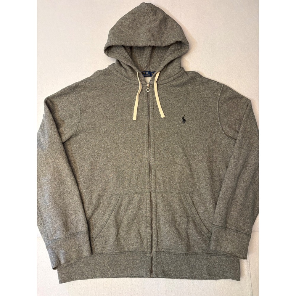 Polo Ralph Lauren Mens XXL Full Zip Hoodie Heather Grey Fleece Lined Pony Logo